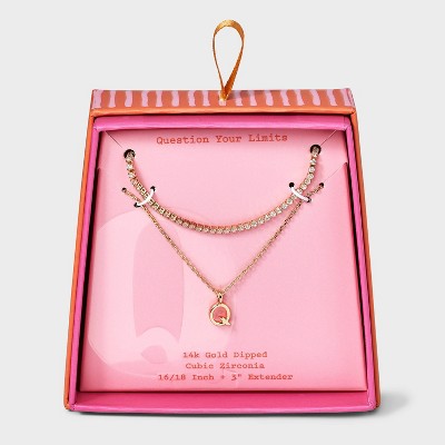 14K Gold Dipped Cubic Zirconia Initial Necklace Set 2pc - A New Day™ Gold