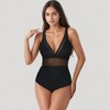 Anna-Kaci Swim Women's Deep V Mesh Panel One Piece Swimsuit with Sheer Waist Detail and Adjustable Straps - 2 of 4