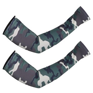 Unique Bargains Basketball Sports Camouflage Cooling Arm Elbow Compression Sleeve Drak Green 1 Pair - 1 of 4
