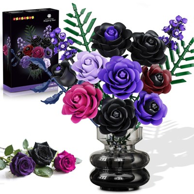 Hogokids 546PCS Purple Roses Flowers Bouquet Building Set Mother's Day Birthday Gifts for Adults