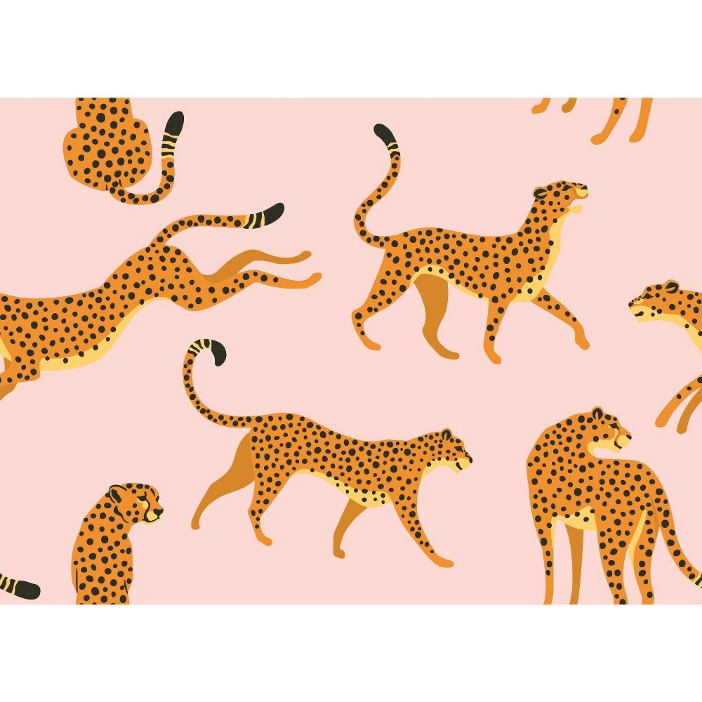 Photos - Wallpaper Roommates Cheetah Peel and Stick  Pink/Orange 