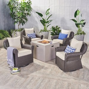 Julian 5pc Swivel Club Chair and Fire Pit Set - Brown/Light Gray - Christopher Knight Home - 1 of 4