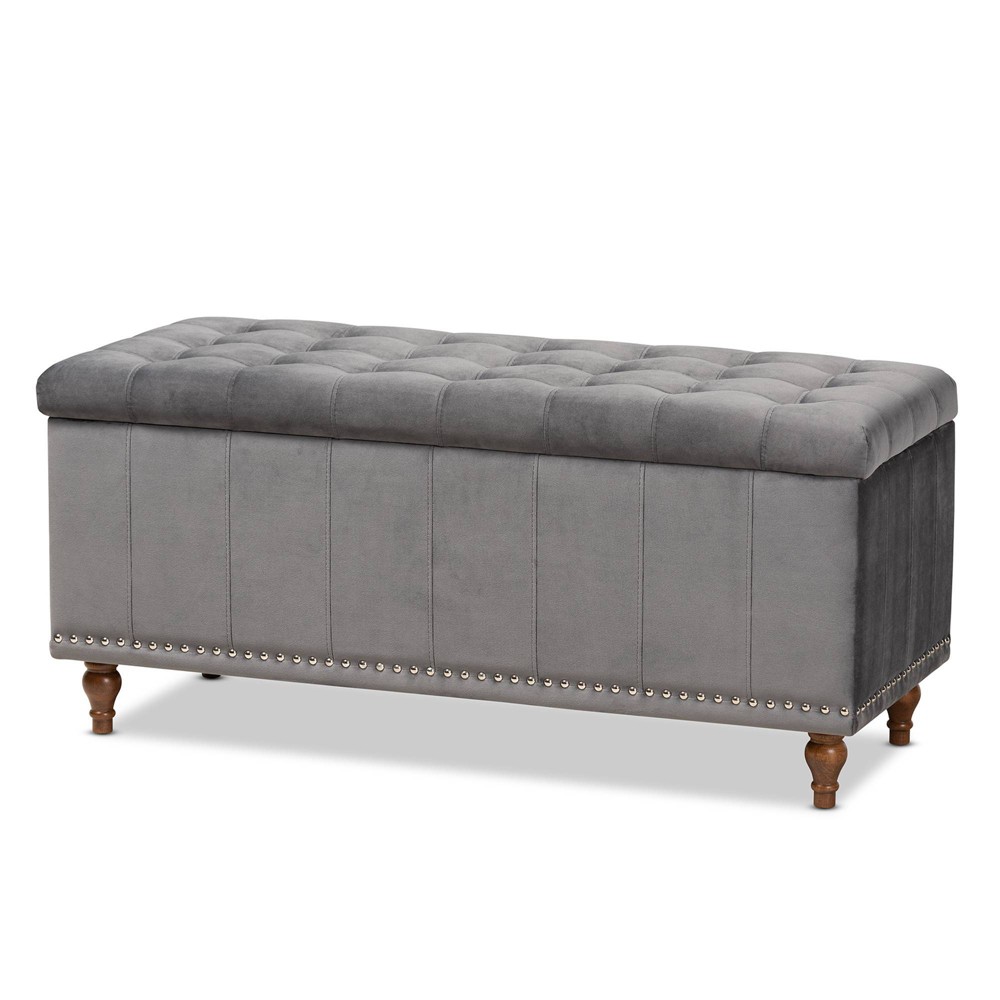 Photos - Pouffe / Bench Kaylee Velvet Upholstered Button Tufted Storage Ottoman Bench Gray/Brown 