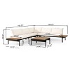 GDFStudio Cody Outdoor Acacia Wood and Iron 5 Seater Sectional Sofa Set with Cushions, Teak, Black, and Cream - 3 of 4