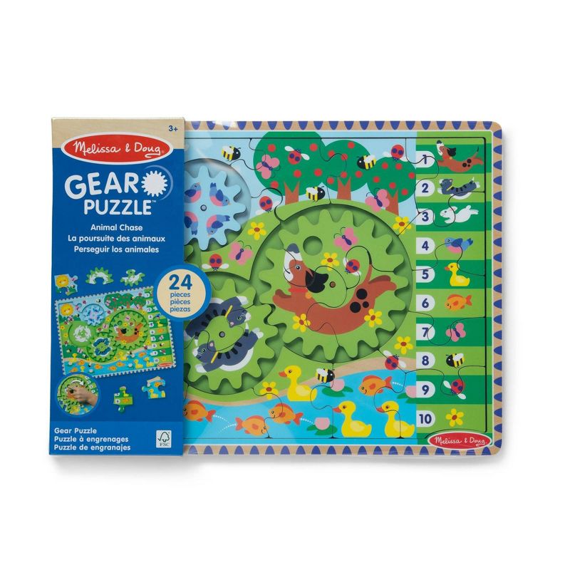 Melissa &#38; Doug Wooden Animal Chase Jigsaw Spinning Gear Puzzle &#8211; 24pc, 4 of 9