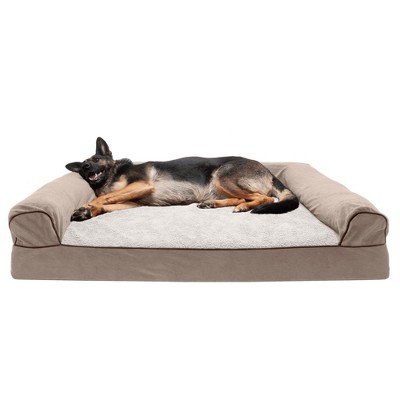 Furhaven Faux Fleece & Chenille Soft Woven Cooling Gel Sofa Dog Bed ...