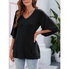 Women's 3/4 Bell Sleeve V Neck Loose Fit Tunic Tops - 4 of 4