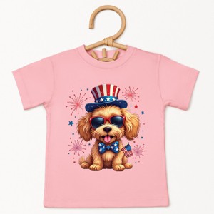 The Juniper Shop Patriotic Fluffy Dog Toddler Short Sleeve Tee - 2T - Pink - 1 of 4