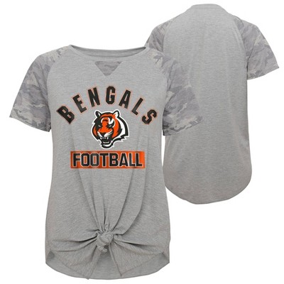 NFL Cincinnati Bengals Girls' Short Sleeve Front Knot T-Shirt - L