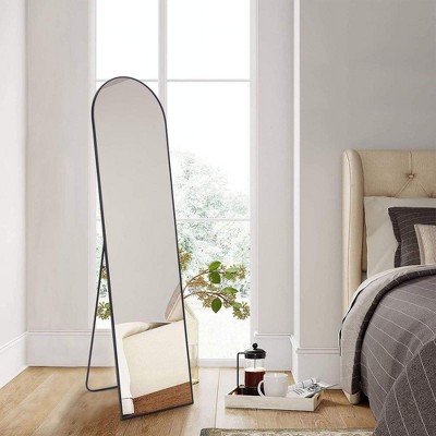 Runesay Floor Standing Mirror, Wall Mirror with Stand Aluminum Alloy Thin Frame