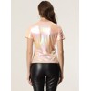 INSPIRE CHIC Women's Clubwear Short Sleeve Shiny Metallic Blouse - 3 of 4