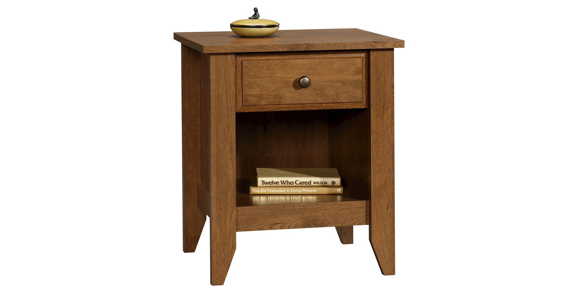 Shoal Creek Nightstand Oiled Oak - Sauder: Traditional Bedside Table, MDF & Particle Board, Drawer & Open Shelf