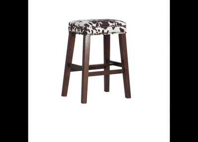 Walt Black Cow Print Backless Wood Bar Stool