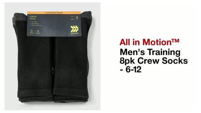 Men's Training 8pk Crew Socks - All in Motion™ 6-12, 2 of 5, play video