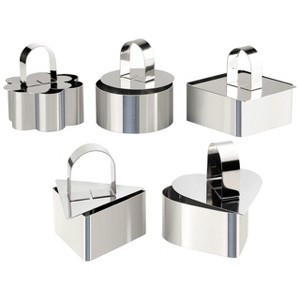 Aoibox Set of 5 Stainless Steel Cake Ring Molds with Pushers for Desserts, Pancakes, and Tuna Tartare - Perfect for Baking Enthusiasts - 1 of 4