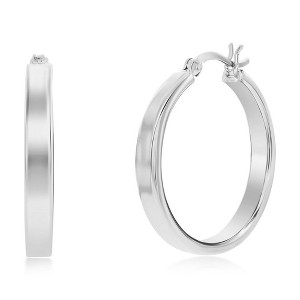 Bella Silver Sterling Silver 4x29mm Fancy Flat Hoop Earrings - Rhodium Plated - Silver - 1 of 2