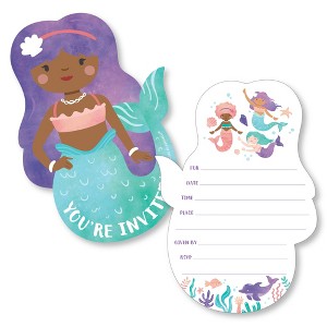 Big Dot of Happiness Mermaid Birthday Invitations, You're Invited Mermaid-Shaped Party Fill-In Invitation Cards with Envelopes, Set of 12 - 1 of 4