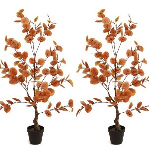 1Pack Autumn Eucalyptus Artificial Tree  3ft Fake Eucalyptus Plants Fall Eucalyptus Tree Autumn Ficus Fall Tree Artificial Silk Plants For Patio Porc - 1 of 4