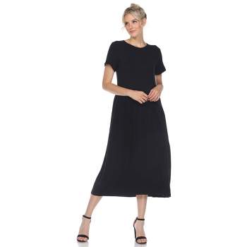 Women's Short Sleeve Asymmetrical Waist Maxi Dress - White Mark
