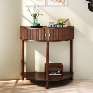 KTMBDW Entryway Table Fluted Half Moon Console - Hidden Storage with Gold Handles - Modern Narrow Console Table for Living Room & Hallway - 1 of 4