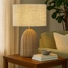 ALOADECOR 20'' Natural Rattan Bedside Table Lamp Coastal Nightstand Lamp with Classic Beige Fabric Shade for Bedroom, Living Room - 2 of 4