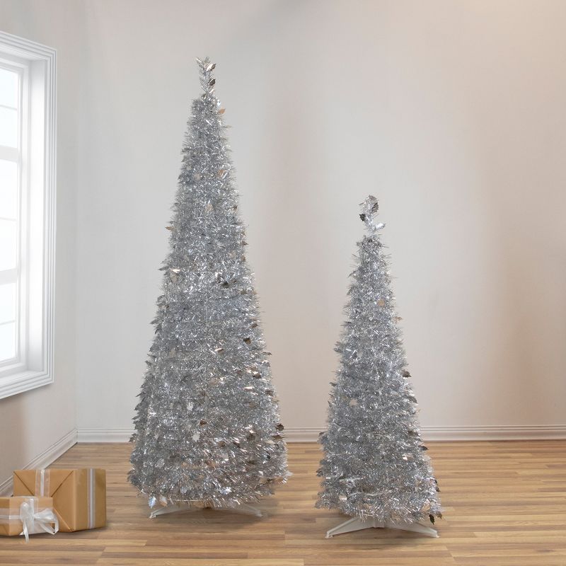 Northlight 4' Silver Tinsel Pop-Up Artificial Christmas Tree, Unlit, 3 of 7