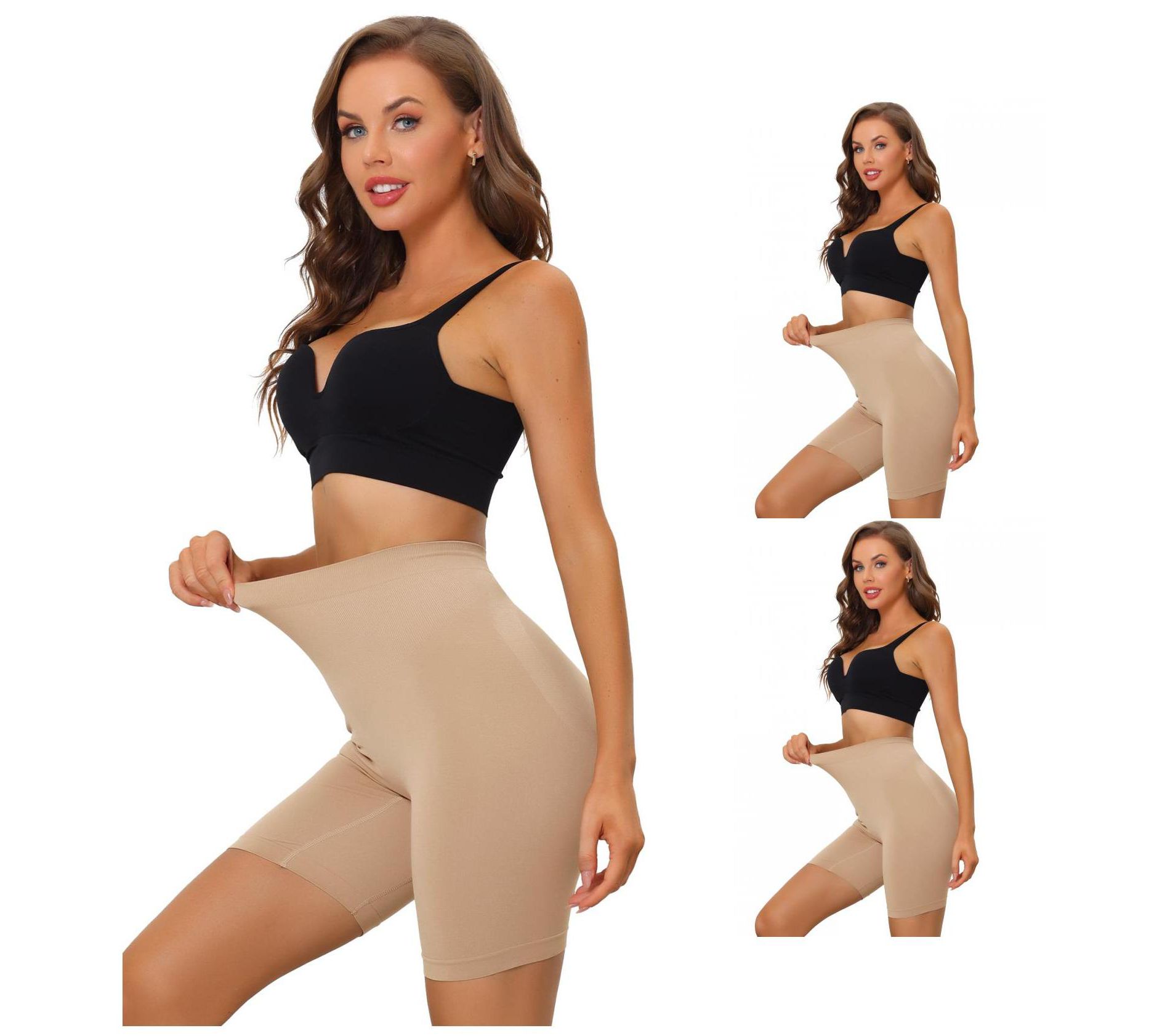 INSPIRE CHIC Women's High Waisted Shapewear Slip Shorts Thigh Slimmers Tummy Control Knickers Panties 3 Packs 3 Beige Large