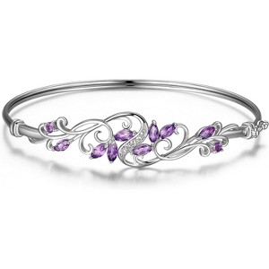 Sterling Silver Rhodium Bangle, Two-Tone Filigree Bracelet with Blue Sapphire CZ / Amethyst (7.25 Inch) - 1 of 4