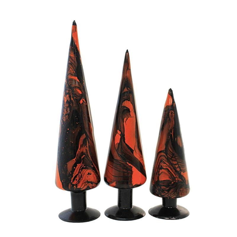 Craftoutlet.Com 18.0 Inch Black Swirl Glass Tree Set Orange Black Swirl Tree Sculptures, 3 of 4