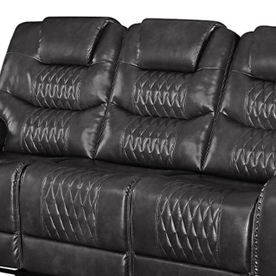 Magnetite Faux Leather Reclining Sofa with Pillow-top Arm and Cup Holder