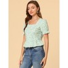 INSPIRE CHIC Women's Floral Square Neck Short Sleeve Ruffled Hem Peplum Blouse - 4 of 4