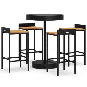 vidaXL Patio Bar Set Kitchen Bar Table Set Poly Rattan and Solid Wood Acacia - Black 4 Items - 1 of 4