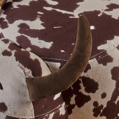 Brown and White Velvet Cow Ottoman with Rubberwood Legs