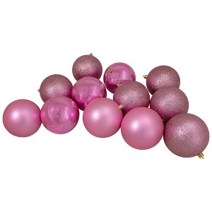 Northlight 12ct Bubblegum Pink Shatterproof 4-Finish Christmas Ball Ornaments 4" - 1 of 4