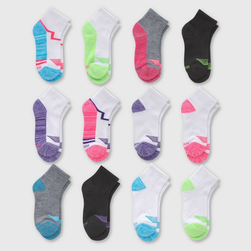 Hanes Girls' 12pk Ankle Socks - Colors May Vary, 1 of 6
