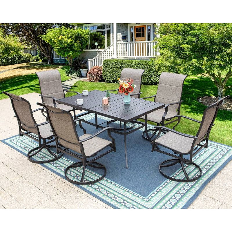 7pc Patio Dining Set with Rectangle Table with 1.57&#34; Umbrella Hole &#38; 360 Swivel Padded Arm Chairs - Captiva Designs, 3 of 12