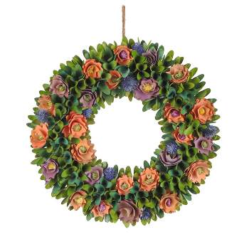 18" Peachy Wood Curl Floral Wreath - National Tree Company