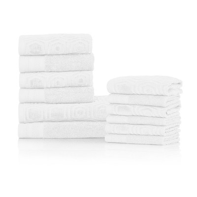 Cotton 12 Piece Bath Towel Set, Plush Highly Absorbent, Solid Modern Honeycomb Pattern, Double Ply, Embroidered Jacquard Design by Blue Nile Mills