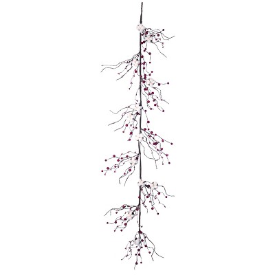 Transpac Fabric 60 in. White Christmas with Berry Garland