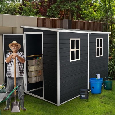 Outdoor Plastic Patio Storage Shed,Resin Garden Shed With Floor And Window,Steel Frame Garden Shed For Garden Tools,Trash Cans-Coolbibila