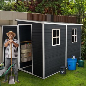 Outdoor Plastic Patio Storage Shed,Resin Garden Shed With Floor And Window,Steel Frame Garden Shed For Garden Tools,Trash Cans-Coolbibila - 1 of 4