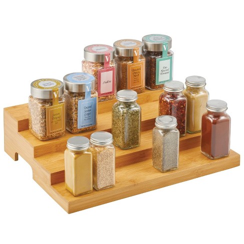 mDesign Bamboo Spice and Food 4 Tier Kitchen Shelf Storage Organizer Clear