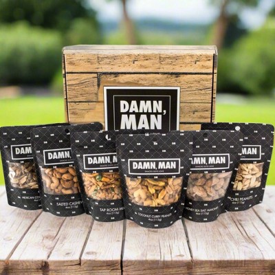 Manly Nut Box Gourmet Mixed Nuts Gift Set – 6 Varieties, High Protein Snacks - 4oz Resealable Bags