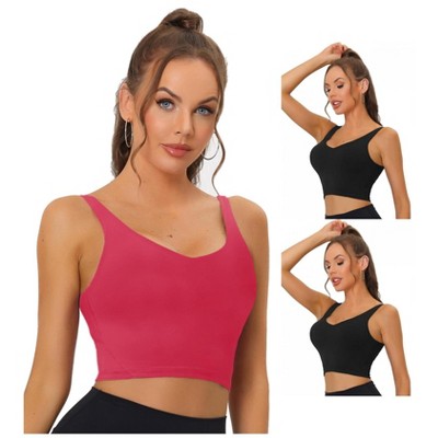 Allegra K Women's Workout Fitness Longline Wireless Padded Sports Bras 3 Packs