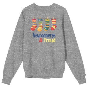 Autism Awareness Neurodiverse & Proud Adult Athletic Heather Crew Neck Long Sleeve Sweatshirt - 1 of 3