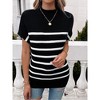 Womens Cap Sleeve Pullover Sweater Summer Casual Tops Stripped Crew Neck Lightweight Sweater Vest Ribbed Knit Pullover Tops - 2 of 4