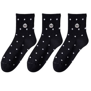 Anna-Kaci 3 Pairs Women's Crew Socks with Polka Dot Pattern and Panda Embroidery - 1 of 4