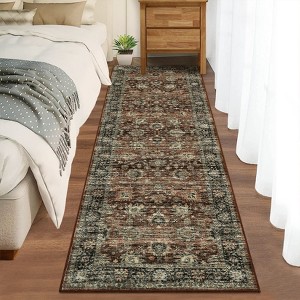 Washable Vintage Rug Floral Print Area Rug Distressed Oriental Rug Low Pile Non Slip Foldable Accent Rug - 1 of 4