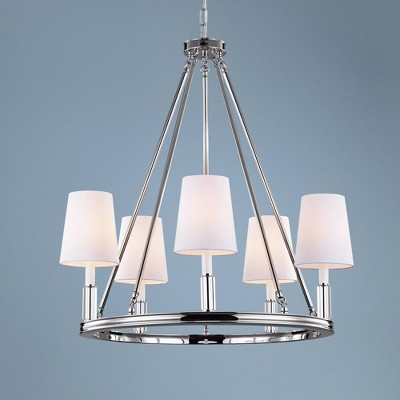 Polished Nickel 5-Light Chandelier with White Fabric Shades