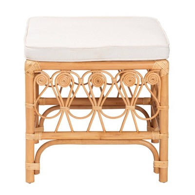 Ibiza Natural Rattan Bohemian Footstool with Foam Cushion